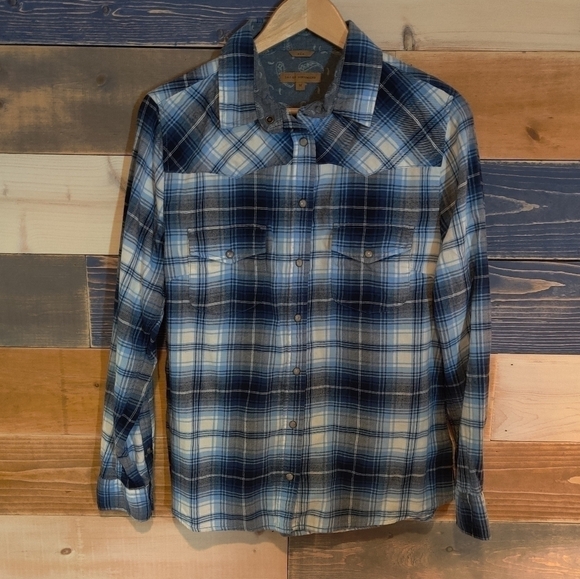 JACHS Girlfriend flannel sz. M blue plaid - Picture 1 of 4